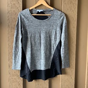 Sandro Linen Lace Gray Black Long Sleeve Blouse